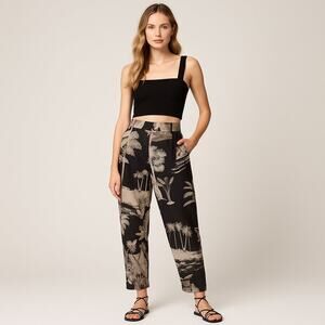 Heidi Merrick Boyfriend Pant in Black Palm | Tropical Print Trousers | Size 8